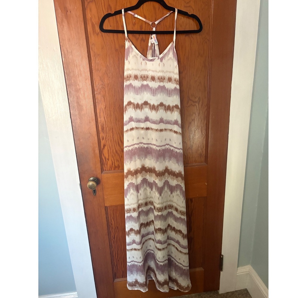 LuLaRoe Maxi Dress Medium Boho Abstract Chevron Tie Dye Racerback New
